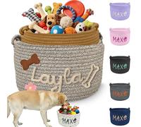 Morlavid Personalized Dog Toy Basket Custom Pet Toy Box Embroidery Name Customized Woven Cotton Rope Storage Bins Organizer for Dog Toy Clothing