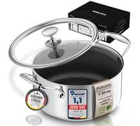 MORLEOS Casserole Dish Scratch-Resistant Non-Stick Honeycomb Ceramic Coating - 3 Litres, Diameter 20 x 10 cm, 1.6 kg - Modern Flat Glass Lid Energy-Saving 5-Layer Cooking Pot - Suitable for Induction