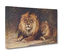 Morley, Harry Lions Canvas Print | Gallery Wrapped 30mm Frame Wall Art | 20x14 inches | Ready to Hang | Retro Animal Picture | Living Room Bedroom Lounge Office
