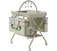 Morlinca Baby Changing Table,Foldable Baby Changing Unit with Wheels,4 in 1 Nursery Station,Storage Basket & Rail,Space-Saving,for Changing Clothes and Diapers,Green