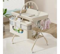 Morlinca Baby Changing Table Folding Baby Changing Unit 4-in-1 Baby Changing Station,Storage Tray and Rail,Height Adjustable,Infant Care Station for Changing Clothes and Diapers,Beige