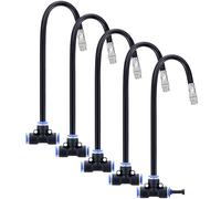 Mornajina 5Packs Brass Misting Nozzles Tee with 16inch Built in Hose for Outdoor Cooling System, Adjustable 360° Rotation, Water Mister Nozzles Thread Sprayer 0.043" (1.1 mm)