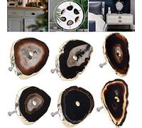 Mornajina 6 Packs Drawer Cabinet Knobs Natural Agate Pull Handles Knobs with Gold Plating Edge Decorative Cabinet Cupboard Dresser Handles Unique Cabinet Knobs (Black)