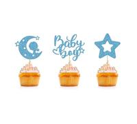 Morndew 24 PCS Baby Boy Cupcake Toppers with Black Bow Tie for Baby Shower Birthday Party Cupcake Decorations
