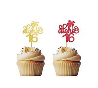 Morndew 24 PCS Gold Glitter Aloha Cupcake Toppers Thirty Nine Years Wedding Anniversary Birthday Party Hawaii Tropical Party Decorations - Cheers To 39 16th
