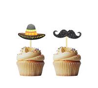 Morndew 24 PCS Sombrero Mustache Cupcake Toppers Insert Picks Decorations for Mexican Fiesta Themed Party Birthday Party Baby Shower Wedding Party