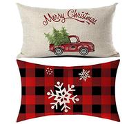 morneve Cushion Cover Christmas Pillow Covers for Lumbar Buffalo Check Plaid Farmhouse Decorations Throw Pillow Cases 12x20 Linen Retro Zippered Pattern Snowflake Xmas Tree Truck 2 Pack 30x50 cm