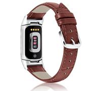 Mornex Classic Leather Watch Band for Women Men Compatible with Fitbit Charge 5/6 - Premium Metal Connectors, Adjustable Wristband Fitness Trackers