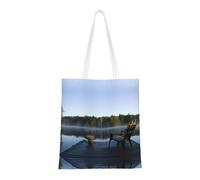 Morning At The Lake Fashion Canvas Tote Bag With All Over Print Design, Large Reusable Shopper Tote With Double Handles,Beach Tote, Weekend Bag