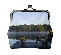 Morning at The Lake Full Double-Sided Printed Pattern Women's and Girls' Fashionable Leather Kiss Lock Coin Purse Card Bag
