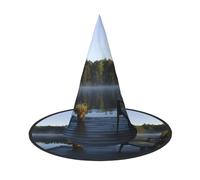 Morning At The Lake Full Screen Printed Oxford Fabric Soft And Comfortable Unisex Carnival Halloween Party Witch Hat