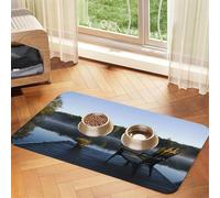 Morning At The Lake Print Pet Feeding Mat For Dogs & Cats Absorbent Waterproof Dog Food Mat Non-Slip Pet Bowl Placemat Quick Dry Floor Protector Leather Tablecloth