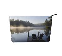 Morning at The Lake Prints Corduroy Makeup Bag for Women Girls, Spacious Travel Cosmetic Organiser for Make-up, Toiletries & Essentials