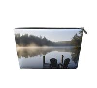 Morning at The Lake Prints PVC Leather Travel Toiletry Bag with Silver Zippers, Waterproof Cosmetic Organiser for Makeup, Toiletries & Essentials