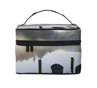 Morning at The Lake Prints Travel Makeup Bag Flip Portable Toiletry Bag with Handle for Women's Travel and Daily Use