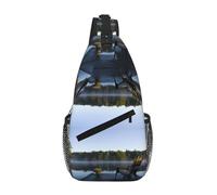 Morning At The Lake Unisex Chest Sling Bag With Multi-Pocket Design,Large Capacity Crossbody Bag Durable Polyester Adjustable Strap For Daily Commute Travel