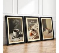 Morning Coffee Moments Minimalist Set of 3 Framed Wall Art Prints A4