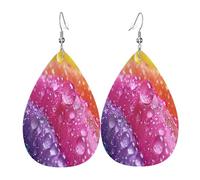 Morning dew Women's Teardrop Leather Earrings - Lightweight PVC Dangle Earrings, 925 Silver Hooks, Double-Sided Prints | Hypoallergenic Gift