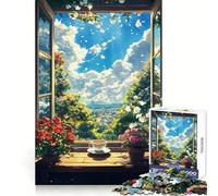 Morning Dreamscape Window View with Tea 1000 Piece Jigsaw Puzzles for Adults Focus Skill Perfect Connection Fun Challenge Art Display (50x75cm)