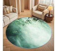 Morning Fog jungle Pattern Round Rugs 200cm, Non Slip Area Rugs for Bedroom & Living Room - Soft Machine Washable Green Circle Carpet, Non Shedding Floor Mats for Home Room Decorative