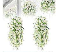 Morning Glory Artificial Plants Outdoor and Indoor, 2025 New Simulation Wisteria Artificial Flowers, Artificial Hanging Plant, Waterproof and Sun-Proof, No Fading (2, White)