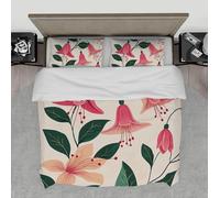 Morning Glory Duvet Cover Set Pink Flower Green Leaves Bedding Set for Boys Girls Country Farmhouse Comforter Cover with 2 Pillow Cases Double