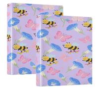 Morning Glory Flower Purple Funny Bees 1-1/2 Inch Notebook Binders Round Rings with Clipboard 1/2 Packs Office Binder Hardcover