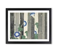 Morning Glory Flowers By Kamisaka Sekka Asian Painting Framed Wall Art Print, Ready to Hang Picture for Living Room Bedroom Home Office Décor, Black A2 (64 x 46 cm)