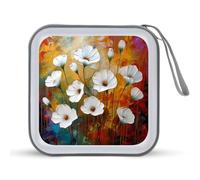 Morning Glory White Flowers Oil Paintings CD Case Portable DVD Storage Small CD Holder Organizer for Home Travel