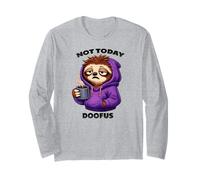Morning Grouch, Bad-Tempered Sloth with Coffee Long Sleeve T-Shirt