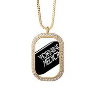 Morning Medicine Quote Art Deco Fashion Necklace Pendant Diamond Crystal Golden Jewelry