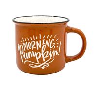 Morning Pumpkin Mug Halloween Decoration Orange and White - 9.5cm by Hamilton McBride