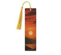Morning Red Sky Wooden Bookmark Book Lovers Tassels Crafts Accessories Reading Book Club Party