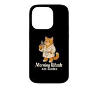 Morning Rituals Are Sacred Funny Orange Tabby Cat Meme Humor Case for iPhone 14 Pro