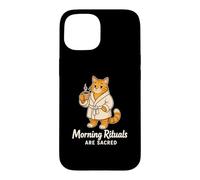 Morning Rituals Are Sacred Funny Orange Tabby Cat Meme Humor Case for iPhone 15