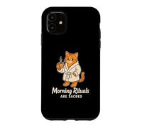 Morning Rituals Are Sacred Funny Tabby Cat Coffee Meme Art Case for iPhone 11