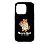 Morning Rituals Are Sacred Funny Tabby Cat Coffee Meme Art Case for iPhone 15 Pro