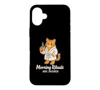 Morning Rituals Are Sacred Funny Tabby Cat Coffee Meme Art Case for iPhone 16 Plus