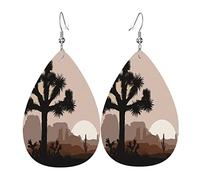 Morning Scenery With Joshua Tree And Mountains Hypoallergenic Women Earrings Faux Leather Dangle Eardrop Drop Earring Fashion Jewellery Gift For Wife Daughter Girlfriend Christmas