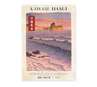Morning Sea At Shiribeshi Traditional Woodblock Poster, Ukiyo-e Art Prints, Japanese Wall Art, Scenic Landscapes Home Decor, A3 (Print Only) - 42x29.7cm