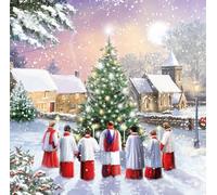 Morning Service Around Christmas Tree in Church Courtyard - Religious Art Pack of 6 Charity Christmas Cards by Great British Card Company (Morning Service)