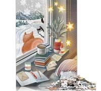 Morning Snow And Cats Puzzle 1000 Pieces Jigsaws Wooden Puzzles for Adults & Teenager for Adults Teenagers Age 12+ 1000pcs (75x50cm)