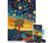 Morning Stars Klimt Style Jigsaw Puzzles 1000 Pieces for Teenagers Anxiety Relief Precise Connection Fun Hobby Fine Art (38x26cm)