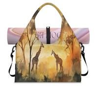 Morning Sun African Forest Giraffe Sports Duffle Bag with Shoe Compartment Weekend Overnight Bags Tote Cabin Luggage Bag for Gym Yoga Travel