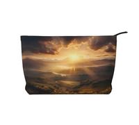 Morning Sun Pattern Large Capacity Corduroy Cosmetic Bag, Fashionable Waterproof toiletries Storage Bag