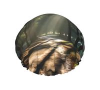 Morning Sunlight In Wilderness Print Reusable Shower Cap For Women Shower Caps With Double-Layer Elastic For Long Hair Bath