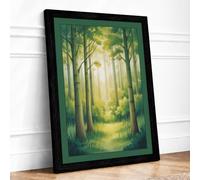 Morning Through the Trees Scandinavian Framed Wall Art Print A4 (29.7×21cm) Black, Wall Decor for Living Room, Bedroom, Office & Home, Ready to Hang, Art Gift