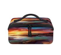 Morning Tropical Beach Travel Makeup Bag Portable Waterproof Pouch Open Flat Toiletry Bags Toiletries Cosmetics Traveling Organizer for Women Men