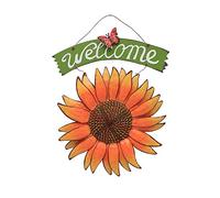 Morning View Metal Sunflower Welcome Sign Hanging Flower Wall Decor Door Sign Decorative Wall Plaque Outdoor Garden Porch Yard Home Decor 12.5X17 Inch