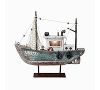 Morning View Wood Sail Boat Decor Nautical Lighted Sailing Ship Model for Home Mini Bathroom Shelf Table Centerpiece Coastal Beach Ocean Themed Lake House Decorations Seaside Marine 9.33 Inch (Teal)